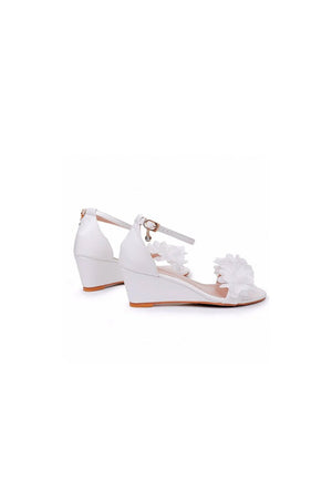 White Floral Open Toe Ankle - Strap Beach Sandals - KissProm