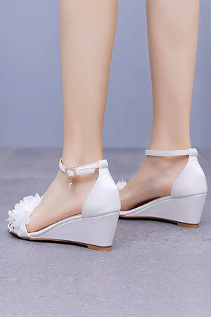 White Floral Open Toe Ankle - Strap Beach Sandals - KissProm