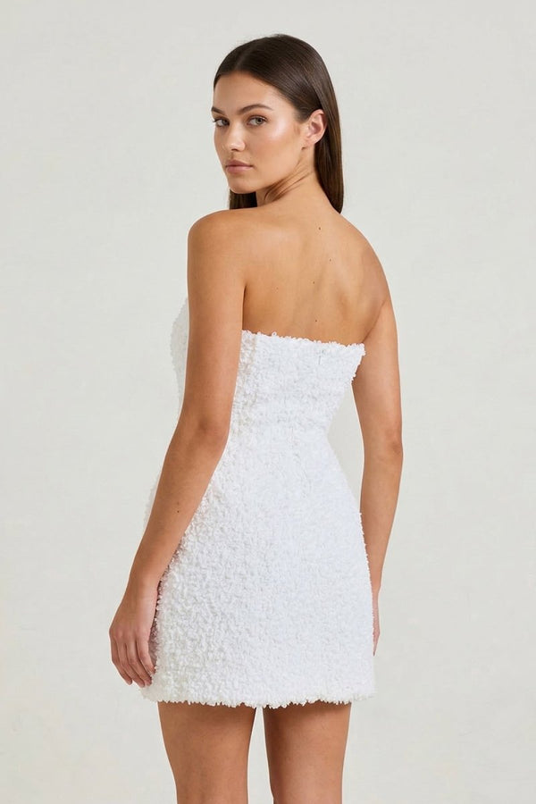 White Floral Strapless Sheath Graduation Dress - KissProm
