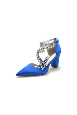 White High Heels with Chain and Crystal Accent - KissProm