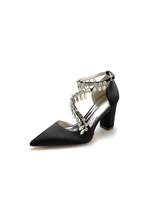 White High Heels with Chain and Crystal Accent - KissProm