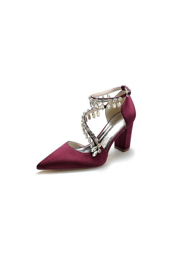 White High Heels with Chain and Crystal Accent - KissProm