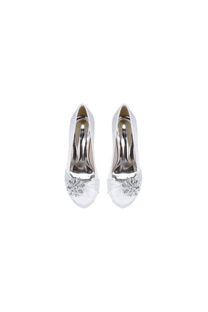Silver High Heels with Crystal Bow Decoration - KissProm