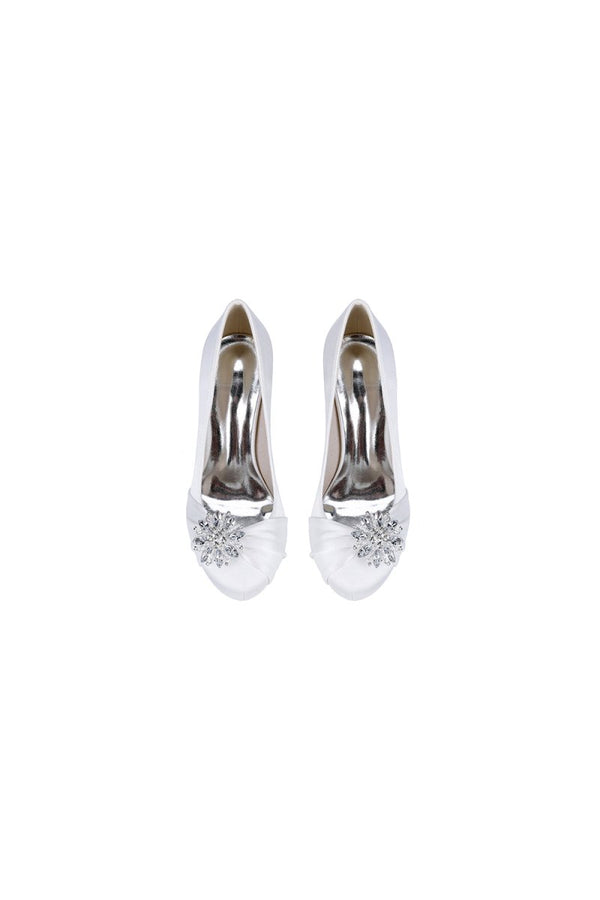 Silver High Heels with Crystal Bow Decoration - KissProm