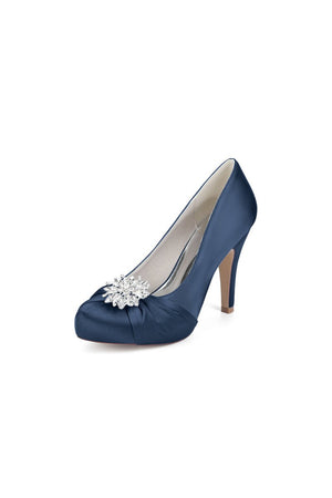 Silver High Heels with Crystal Bow Decoration - KissProm