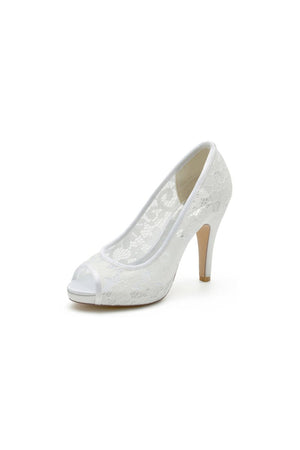 Champagne High Heels with Lace Embellishments - KissProm
