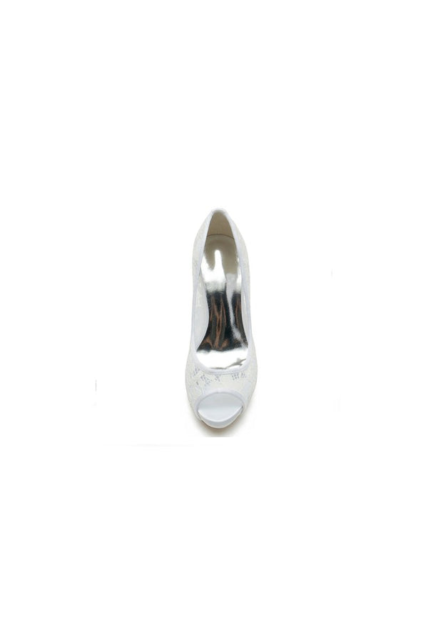 Champagne High Heels with Lace Embellishments - KissProm