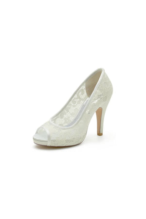 Champagne High Heels with Lace Embellishments - KissProm