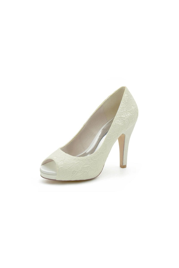 Navy Blue Lace Fishmouth High Heels - KissProm