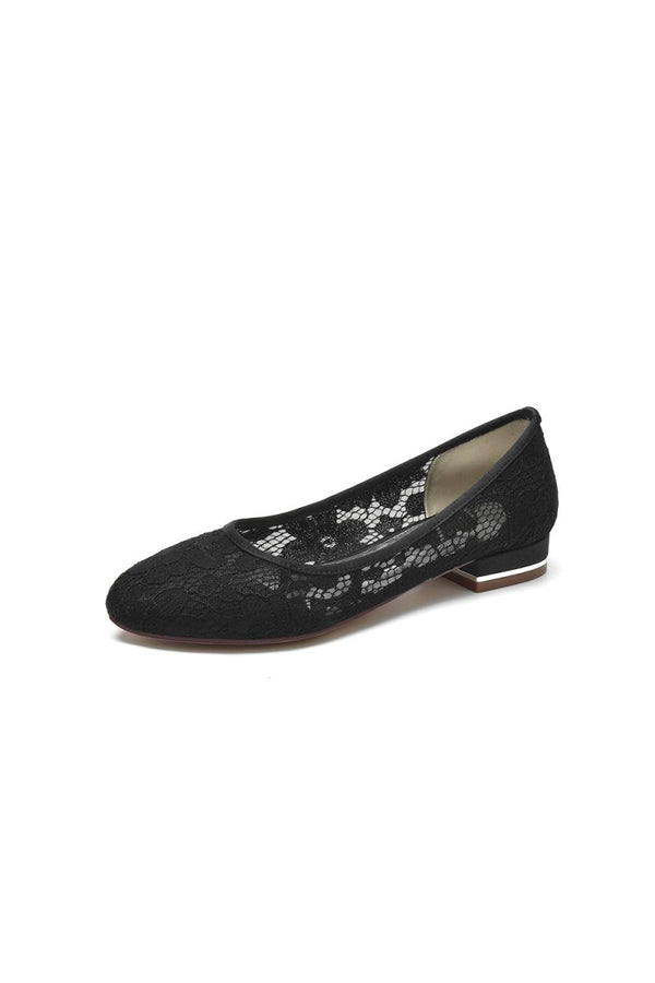 White Lace Open Toe Flats Bridal Shoes - KissProm