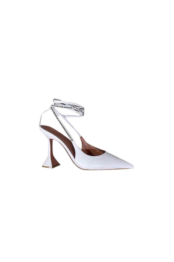 White Lace Up High Heel Sandals - KissProm