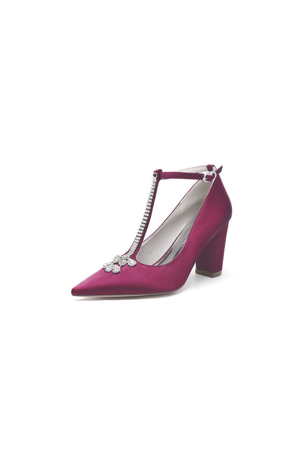 White Leather Pump with Silver Chain and Crystal Accent - KissProm