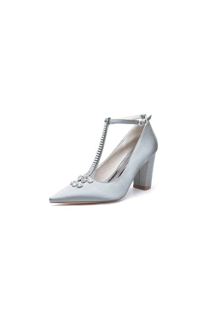 White Leather Pump with Silver Chain and Crystal Accent - KissProm