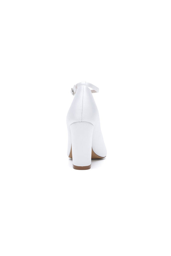 White Leather Pump with Silver Chain and Crystal Accent - KissProm