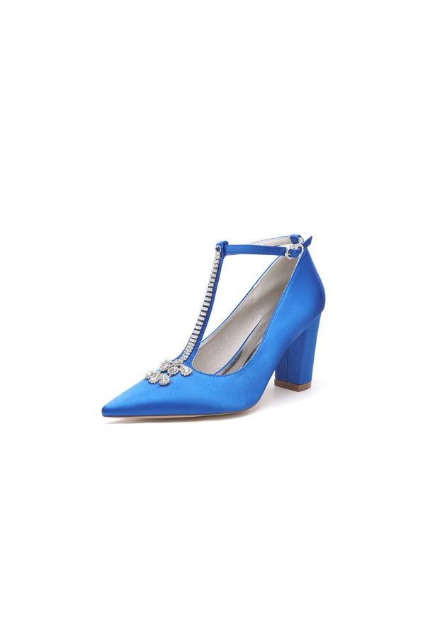 White Leather Pump with Silver Chain and Crystal Accent - KissProm
