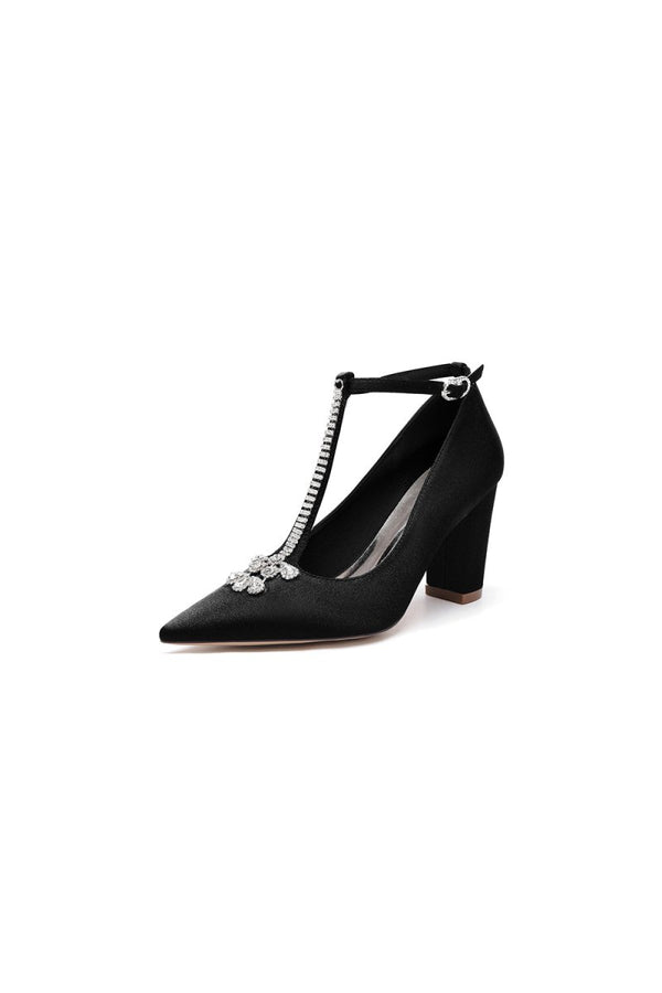 White Leather Pump with Silver Chain and Crystal Accent - KissProm