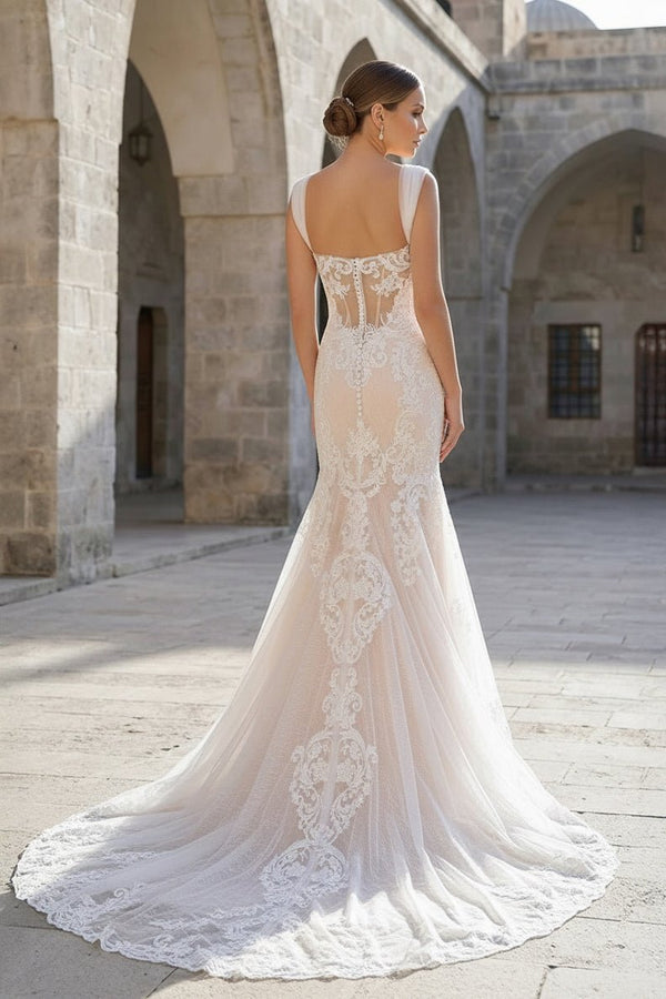Mermaid Off the Shoulder Lace Wedding Dresses with Train - KissProm