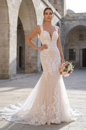 Mermaid Off the Shoulder Lace Wedding Dresses with Train - KissProm