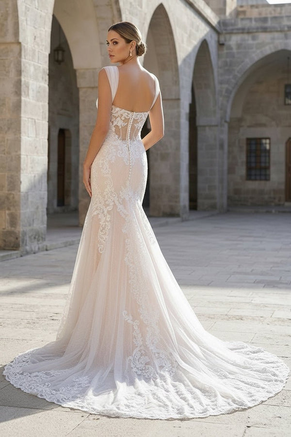 Mermaid Off the Shoulder Lace Wedding Dresses with Train - KissProm
