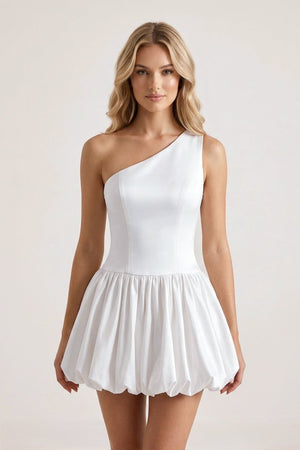 White One - Shoulder A - Line Taffeta Graduation Dress - KissProm