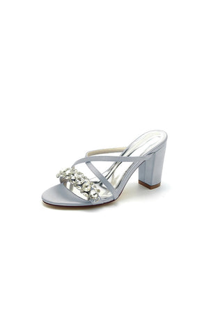 Sliver Open Toe Sandals with Rhinestone - KissProm