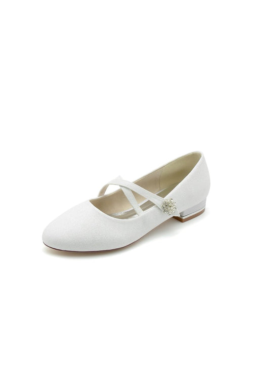 White Pointed Toe Wedding Flats - KissProm