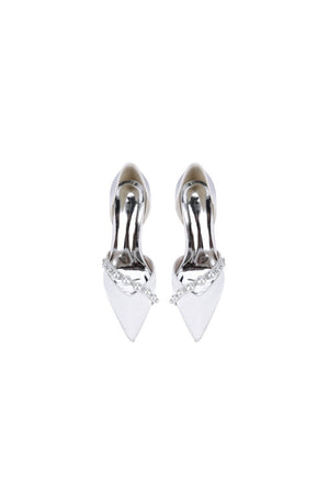 White Satin High Heels with Pearl Embellishments - KissProm