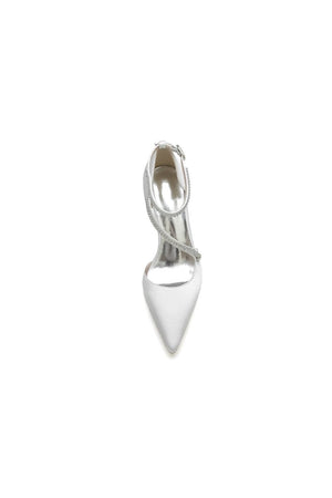 White Satin Pump with Cross - Strap and Beaded Buckle - KissProm