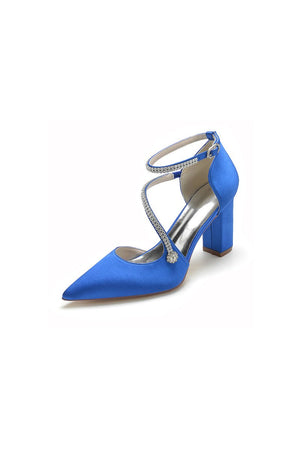 White Satin Pump with Cross - Strap and Beaded Buckle - KissProm
