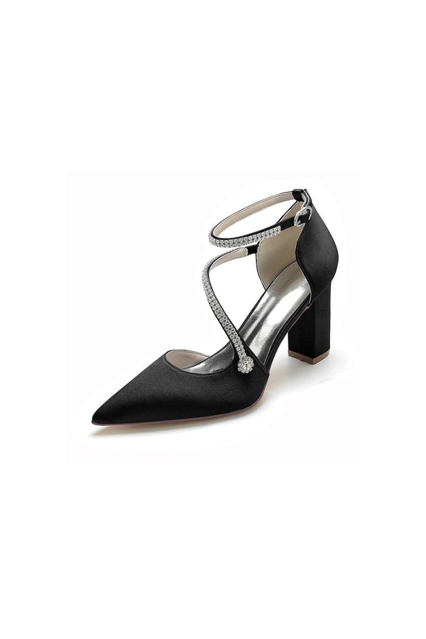 White Satin Pump with Cross - Strap and Beaded Buckle - KissProm