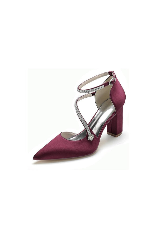 White Satin Pump with Cross - Strap and Beaded Buckle - KissProm