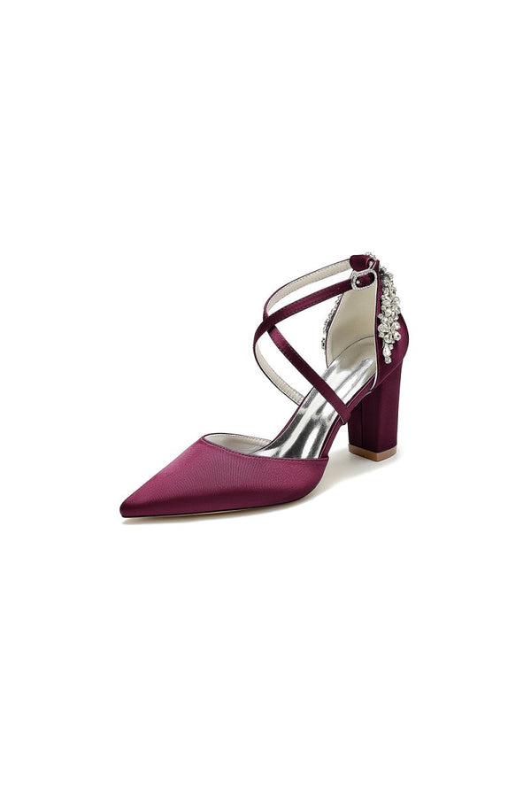 White Satin Pump with Cross - Strap and Metal Accent - KissProm