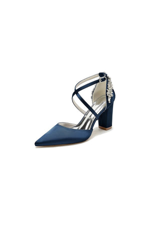 White Satin Pump with Cross - Strap and Metal Accent - KissProm