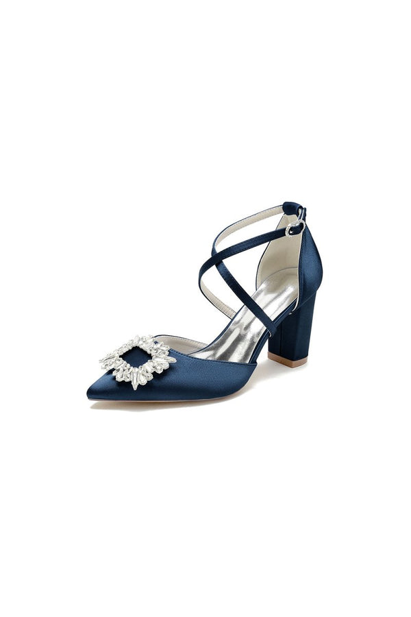 White Satin Pump with Crystal - Embellished Cross - Strap - KissProm