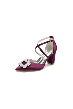 White Satin Pump with Crystal - Embellished Cross - Strap - KissProm
