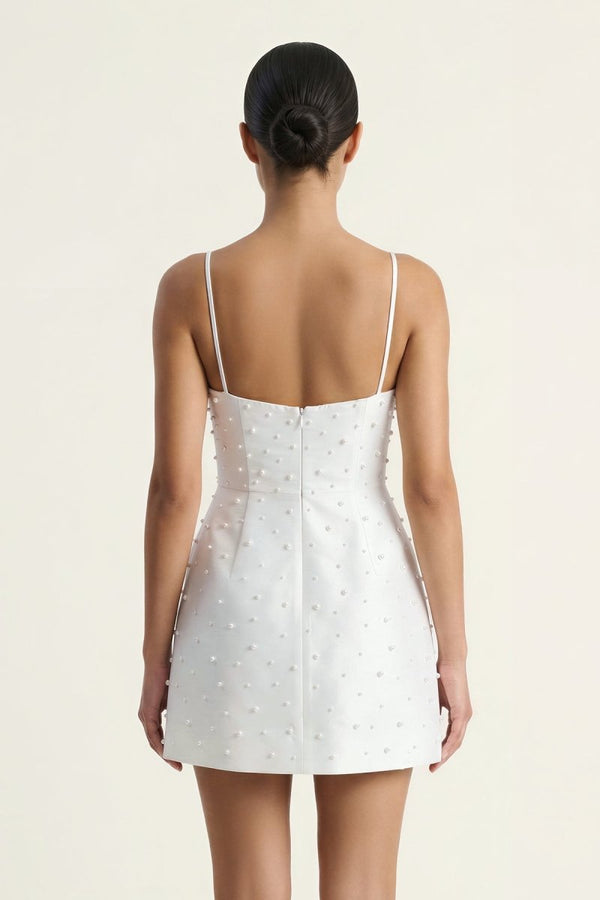White Sheath Taffeta Graduation Dress With Pearl - KissProm