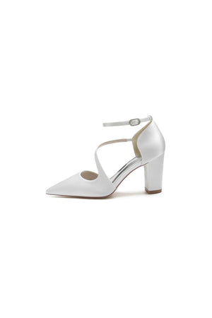 White Silk Pump with Decorative Ankle Strap - KissProm