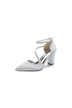 White Silk Pump with Decorative Ankle Strap - KissProm