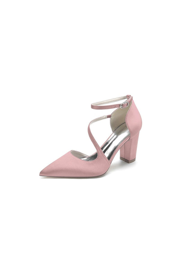 White Silk Pump with Decorative Ankle Strap - KissProm