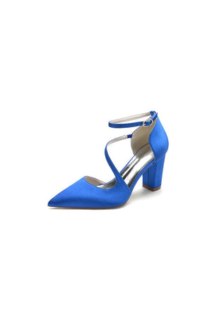 White Silk Pump with Decorative Ankle Strap - KissProm