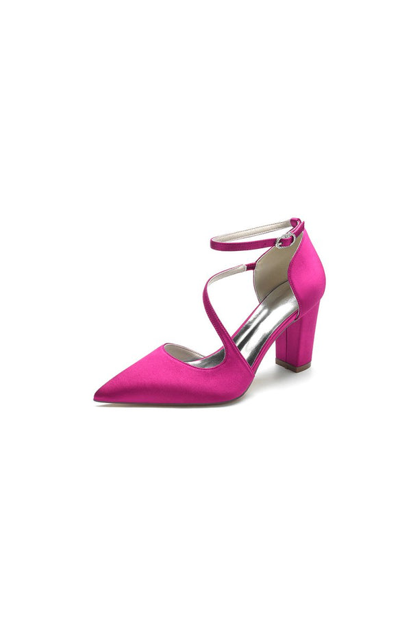 White Silk Pump with Decorative Ankle Strap - KissProm