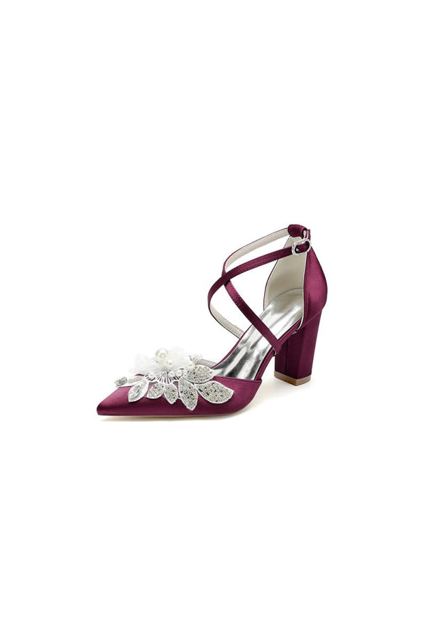 White Silk Pump with Handcrafted Flower and Crystal Embellishments - KissProm