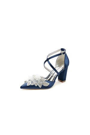 White Silk Pump with Handcrafted Flower and Crystal Embellishments - KissProm
