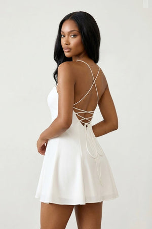 White Spaghetti Strap A-Line Chiffon Graduation Dress – Graduation Dresses by KissProm | Available at KissProm