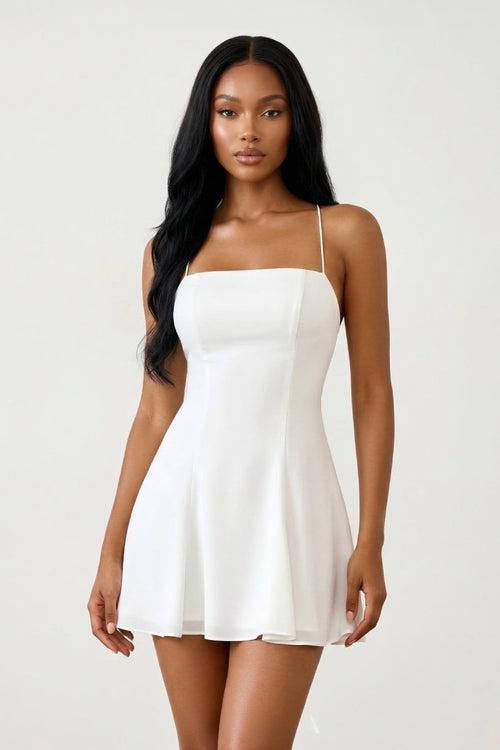 White Spaghetti Strap A-Line Chiffon Graduation Dress – Graduation Dresses by KissProm | Available at KissProm