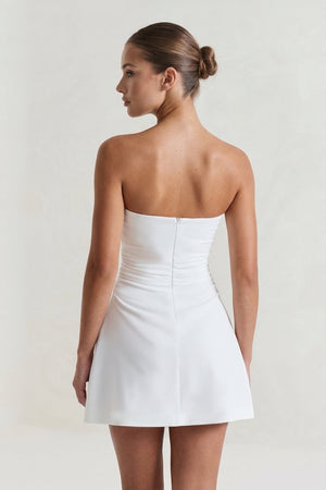 White Strapless A-Line Mini Graduation Dress – Graduation Dresses by KissProm | Available at KissProm