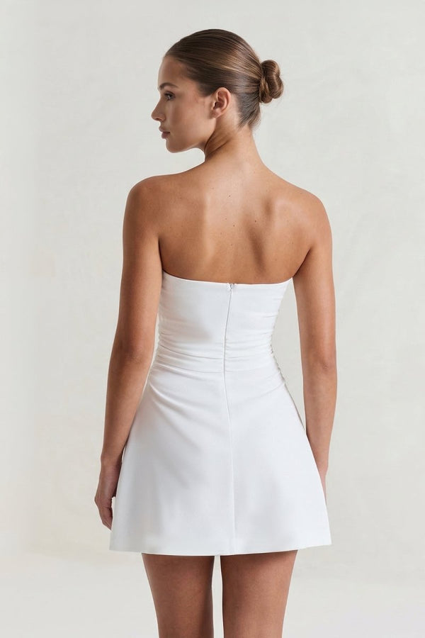 White Strapless A-Line Mini Graduation Dress – Graduation Dresses by KissProm | Available at KissProm