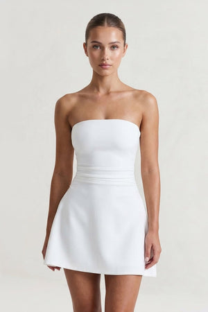 White Strapless A-Line Mini Graduation Dress – Graduation Dresses by KissProm | Available at KissProm