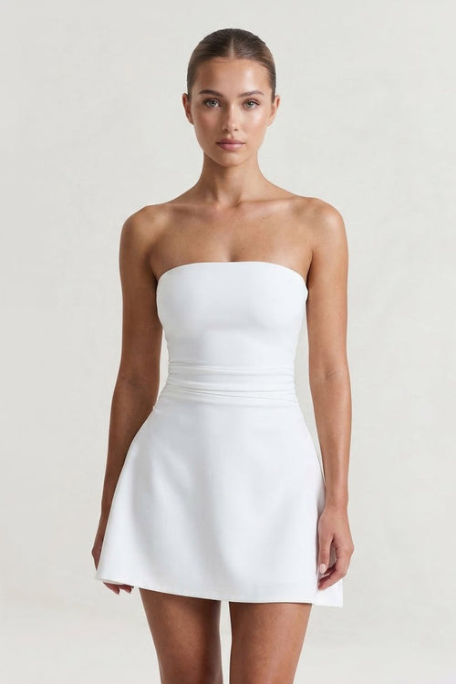 White Strapless A-Line Mini Graduation Dress – Graduation Dresses by KissProm | Available at KissProm