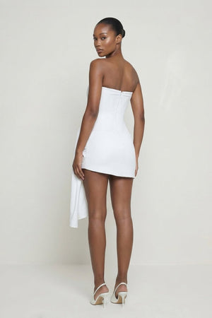 White Strapless Corset Sheath Mini Graduation Dress - KissProm